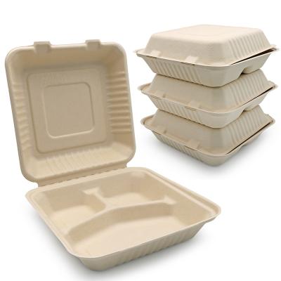 China 100% Biodegradable Biodegradable Clamshell Container Food Packing Tableware Sugar Cane Bagasse Fiber Pulp Disposable Hamburger Food Bowl for sale