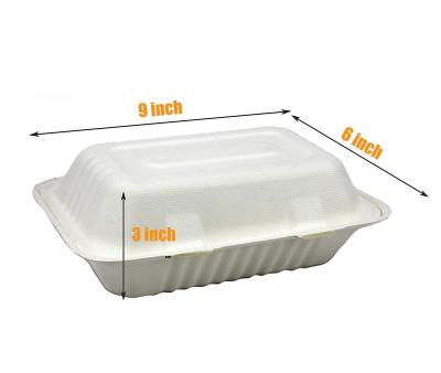 China 9*6*3 Bagasse Clamshell Takeaway Food Containers Sugar Cane Pulp Hamburger Ice Lunch Meal Food Packaging Biodegradable Biodegradable Box for sale