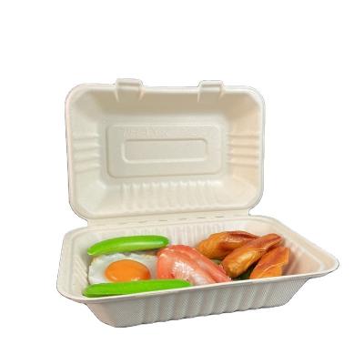 China 900ml Inch 9*6 Eco Bagasse Eco Bagasse Food Bowls Biodegradable Clamshell Sugarcane Pulp Food Containers for sale