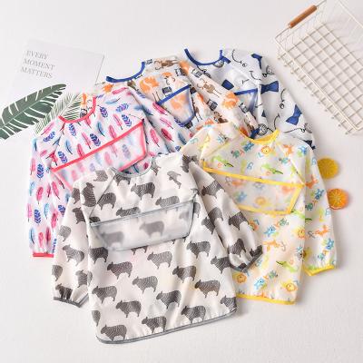 China Hot Sale Washable Baby Burp Cloths Long Sleeved Baby Bib Feeding Bib With Pocket Kid Apron for sale