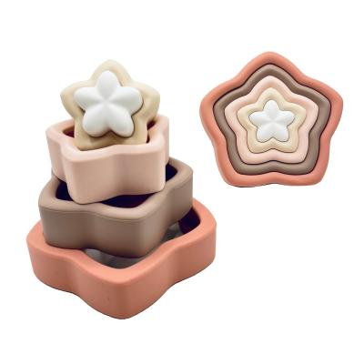 China New Arrivals Eco-friendly Material Silicone Stacking Toys Non-Toxic Building Blocks Baby Teething Montessori Baby Silicone Baby Stacking Toys for sale