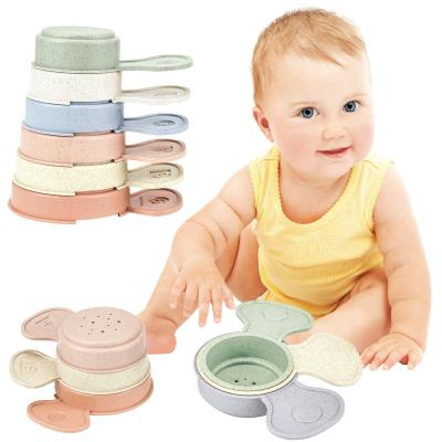 China 2022 New Cheap Wheat Straw Colorful Bath Stacking Cup Toy Set Educational Toy Supplier Wholesale Eco Baby Kids Eco-Friendly Material for sale