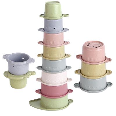 China 2022 New Cheap Wheat Straw Colorful Bath Stacking Cup Toy Set Educational Toy Supplier Wholesale Eco Baby Kids Eco-Friendly Material for sale