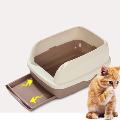 China Viable Pet Cat Open Litter Box Toilet With Shovel Basin Plastic Cat Litter Box With Drawer for sale