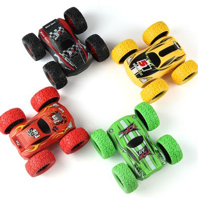 China Educational Model Diecast 4wd Double Pull Back Power Inertia Friction Color Off Road Twist Riding Crawler Double Sided Roll Toy Stunt Car for sale