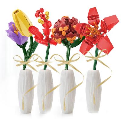 China Eco-friendly Material Flower Flowers Diy Decorative Brick Toys Flowers Building Block Gift for sale