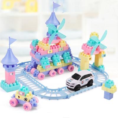 China Hot Funny Plastic Amazon Game 100PCS Rail Track Block Bricks Castle Run Building Toy Bright Color/Soft Environmental Protection/With Car Toys for sale