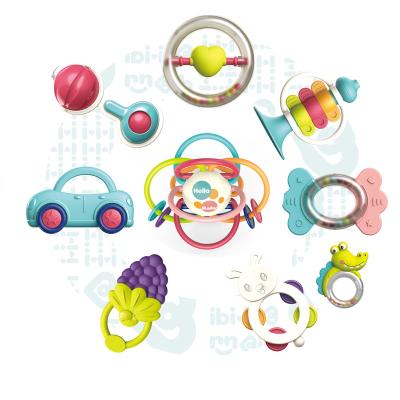 China Animal Chew Toy Infant Handbell Set Teething Toy Baby Rattle Silicone Musical Educational Fruit Shape Teether for sale