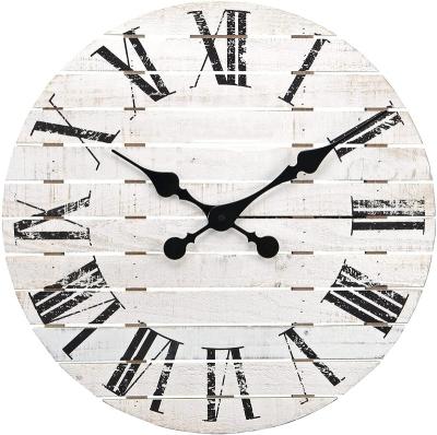 China Large Retro Vintage Style Silent Wooden Decorative Rustic Oversized Antique Large Wall Clock Wood, White Wall Clock for sale