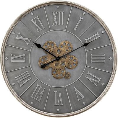 China Large 24 Inch Non Metal Gear Style Silent Vintage Antique Style Industrial Decor Wall Clock For Porch Living Room for sale