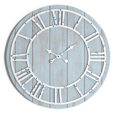 China Antique Style Rustic Chic Wooden Round Vintage Decor Arabic Numerals Battery Operated Silent 18 Inch Farmhouse Decor Home Wall Clock for sale