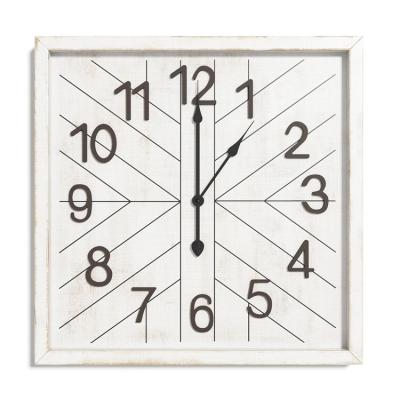 China Unique Distressed Rustic Whitewash Farmhouse White Wall Clock Customized Antique Style Large Large Square Wood Home Decor for sale