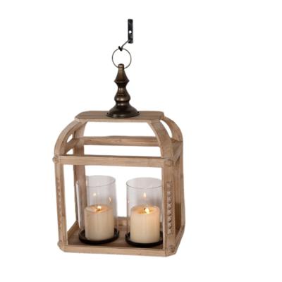 China ECO-frendly Factory Price Factory Wholesale Farmhouse Table Top Decorative Candle Lantern Hanging Handmade Wooden Candle Holder for sale