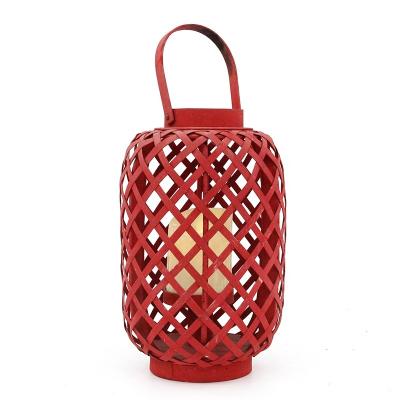 China Environmental Friendly Products Handmade Bamboo Weaving Wooden Lantern Candle Holders With Handle For Home Deco for sale