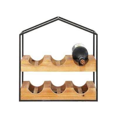 China Wholesale Industaial Vintage Farmhouse Rustic Metal Table Handle ARTMADE Wine Rack 2 Holder 2 Bamboo Wooden Tire Organizer for sale