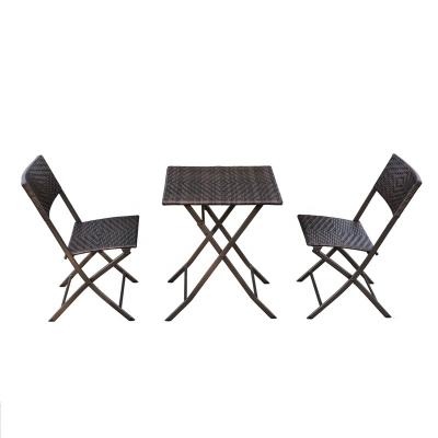 China Modern Steel Patio Wicker Garden Bistro Set Folding Rattan Table Chair Hotel KM-6203 Outdoor Furniture for sale