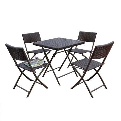 China Modern Steel Patio Wicker Garden Set Bistros Folding Rattan Table Chair Hotel KM-6202 Outdoor Furniture for sale