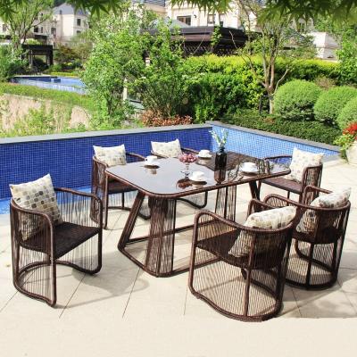 China BH-155 Modern Luxury Hotel Courtyard Table Alum Wicker Olifen Rattan Dining Patio Set Outdoor Garden Furniture for sale