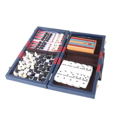 China Stylish Travel Poker Set Wooden Travel 4 Brown In 1 Chess Board Games Set Checkers Domino Backgammon for sale