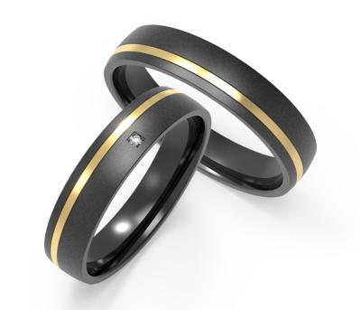 China Durable Couple Black Zirconium Ring Polished Gold Diamond Wedding Band for sale