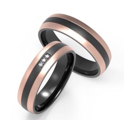 China Decorative Black Titanium Wedding Band Rose Gold Double Line Set Zircon Ring for sale