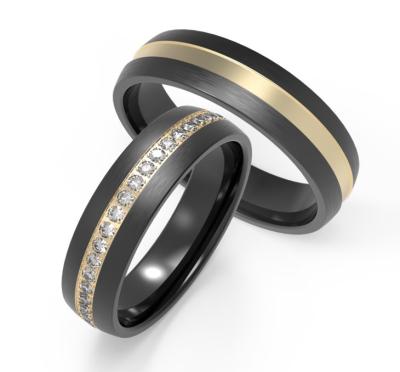 China Black titanium and K gold rings set with zircon  rings for sale