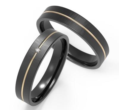 China Simple Domed Black Titanium Ring With IP Gold Ring Inset Zircon Couple Ring for sale