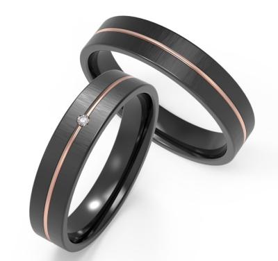 China Black Titanium Men Jewelry Couple Ring With Rose Gold Single Ring Set Zircon for sale