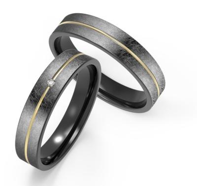 China Classic Black Titanium Wedding Rings Frosted With K Gold Single Ring Set Zircon Couple Ring for sale