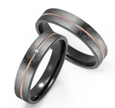 China Frosted Mens Black Titanium Ring With Rose Gold Single Ring Set Zircon Couple Ring for sale