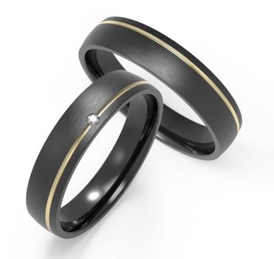 China Fashion trend Matte black titanium set zircon with IP gold ring for sale