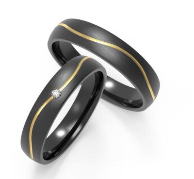 China Customized Black Zirconium Couple Rings Water Resistant With Inlays / Setting for sale