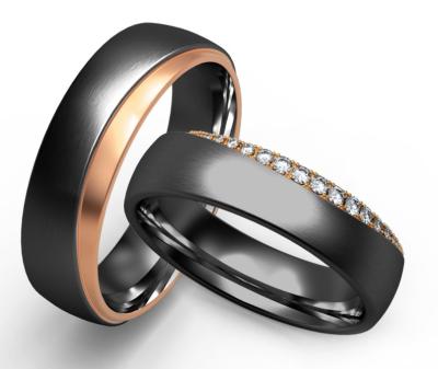 China Simple And Stylish Damascus Steel Ring Rose Gold Couple Ring Pair for sale