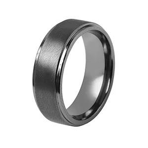 China Fashion Men Tungsten Ring Engagement Wedding Bands Black Tungsten Carbide Brushed Ring for sale