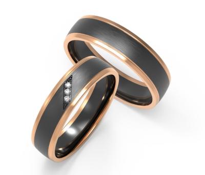 China Rose Gold Damascus Steel Ring Set Couple Jewelry Ring For Wedding for sale