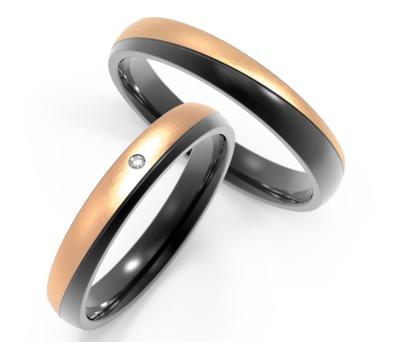 China Rose Gold Forged Titanium Ring Encrusted Zircon Black Titanium Couple Rings Customizable for sale