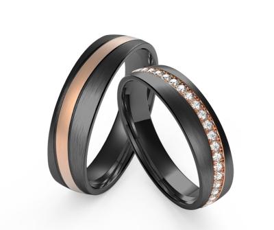 China Black Stainless Steel Fashion Men Jewelry With IP Rose Gold Set Whole Row Of Zircon Rings for sale