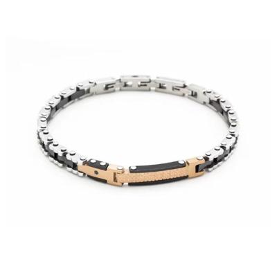 China Classic Men Wide Stainless Steel Bracelet Two Tone Rose Gold With Silver Watch Band for sale