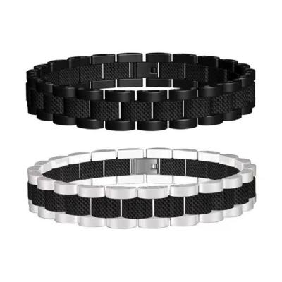 China Customized Stainless Steel and Carbon Fiber Chain Bracelet for Men for sale