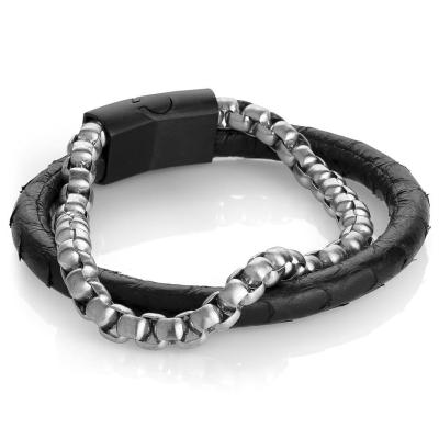 China Fashion Classic Stainless Steel Bangle Fashion Black Men's Leather Bracelet Jewelry for sale