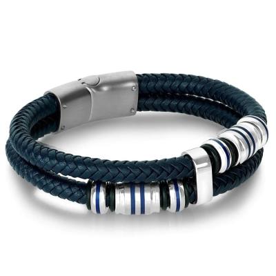 China Hip Hop Blue Painted Leather Punk Bracelets With Magnet Buckle Jewelry Men Bracelet for sale