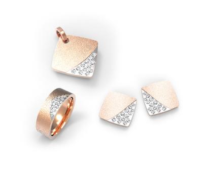 China Fashion Rose Gold Stainless Steel Jewelry Set Gold Plated Ring And Pendant Set for sale