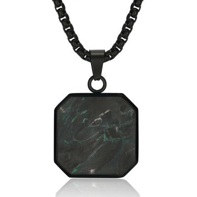 China Forged Carbon Fiber Square Bar Necklace Pendant Waterproof Hypoallergenic Geometric Jewelry for sale