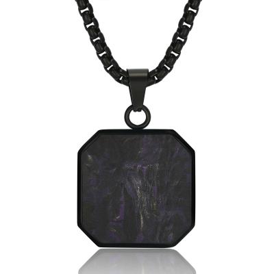 China Hypoallergenic Square Bar Necklace Waterproof Forged Carton Fiber Geometric Pendant Necklace for sale