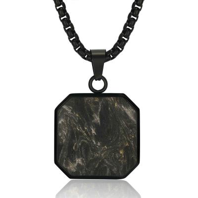 China Waterproof Forged Carton Fiber Jewelry Hypoallergenic Square Bar Geometric Necklace Pendant for sale