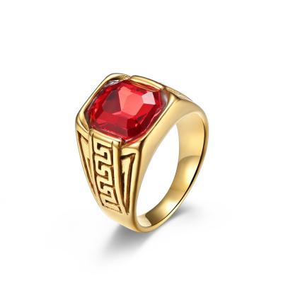 China 316 316L Stainless Steel Gold Plated Ring Jewelry For Men With Ruby Crystal Stone for sale