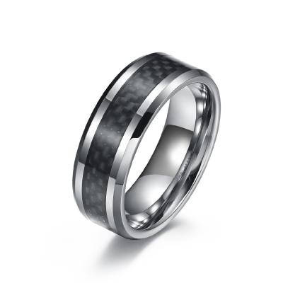 China Round Rotatable Polish Black Silver Simple Men Rings Stainless Steel And Carbon Fiber Rings for sale