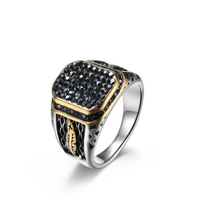 China Black 18k Gold Plated Mens Ring Jewelry Gemstone Stainless Steel Men Rings Custom for sale