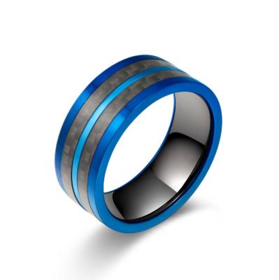 China Waterproof Stainless Steel Ring Plated Blue No Fade Men's Simple Finger Rings for sale