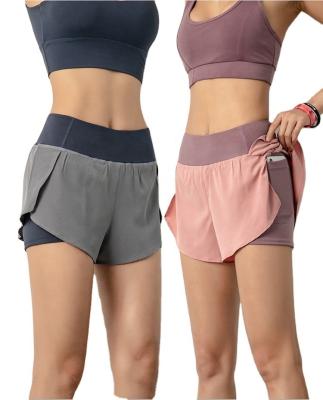 China New Antibacterial Fitness Shorts Breathable Summer Gym Sport Running Hot Shorts For Women With Pocket for sale